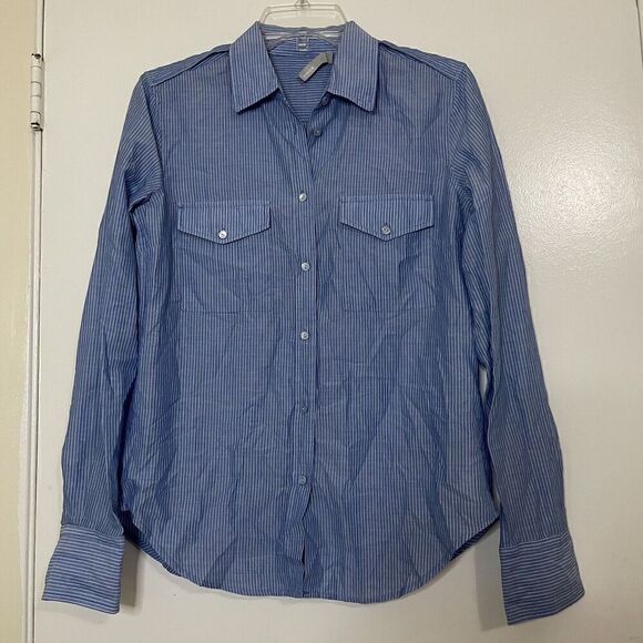 VINCE. blue pinstriped button down long sleeve casual cotton shirt size US 6 - Picture 1 of 5